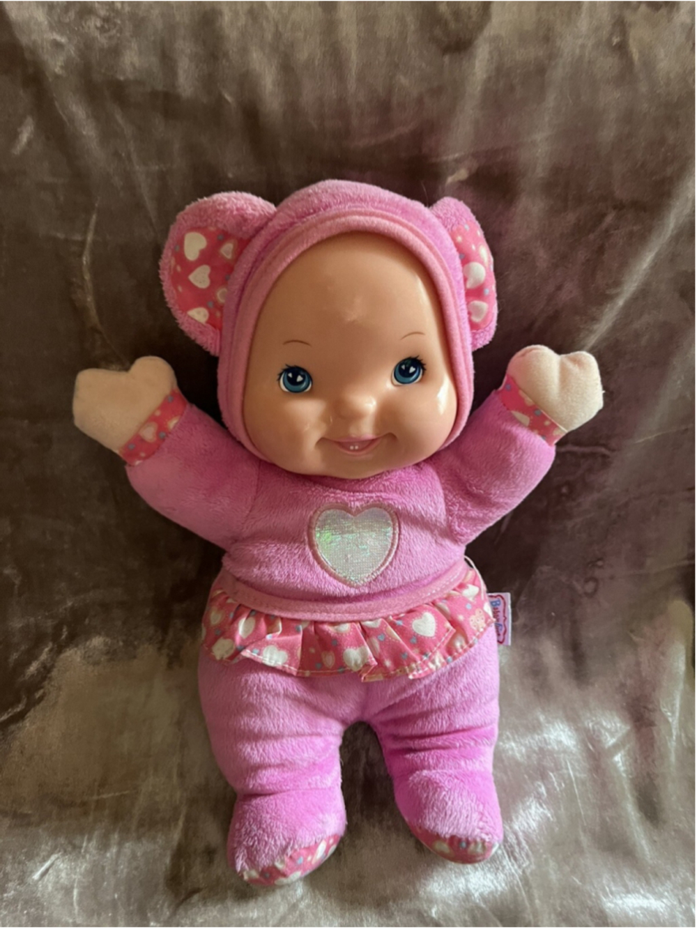 Baby's First Pink Plush Soft Body Baby Doll Goldberger Heart Teddy Bear Ears - Picture 2 of 16